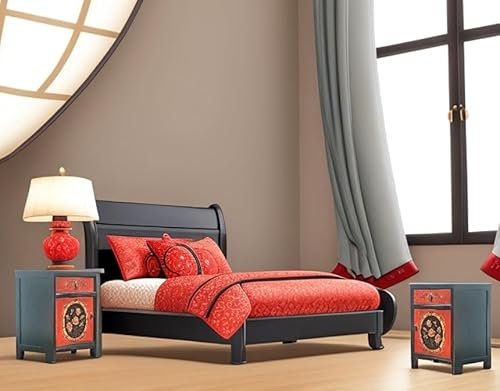 OPIUM OUTLET Möbel Nachtkästchen Nachttisch Nachtkommode Nachtschrank Schrank Kommode Vintage chinesisch asiatisch orientalisch handbemalt Holz komplett montiert (35191-8_L)