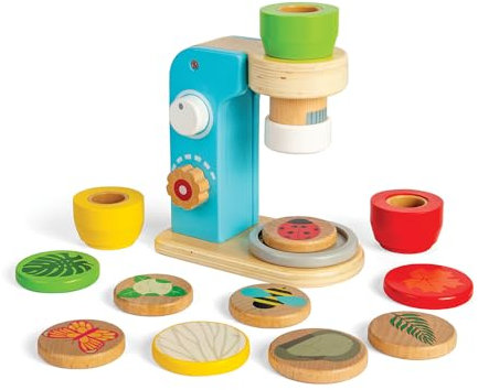Bigjigs Toys Microscope - 14 Piece Wooden Microscope Toy with 3 Lenses, Pretend Play Microscopes For Kids, Fun & Educational Toddler Gifts, Sustainably Made, Age 3 + Years