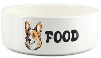 Corgi Pet Bowl - Cartoon Dog Portrait Small Ceramic Food Bowl - Novelty White Food Dish For Dogs