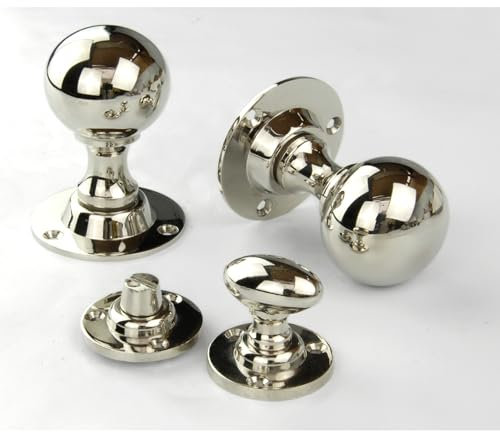 UNDERGROUND PARTS Jones & Grey Vintage Period Style Solid Brass Round Ball Door Knobs Handles Polished Nickel (Bathroom Handles)