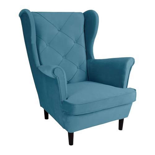 SEELLOO Sessel Hocker Ohrensessel Wohnzimmer Relaxsessel Samt Fernsehsessel Lounge Modern Schlafzimmer Bequem Loungesessel, Hellblau, 95 x 81 x 102 cm