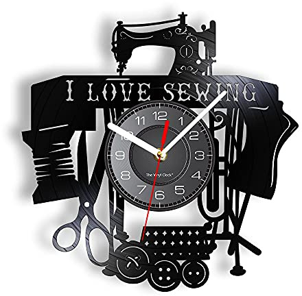 Smotly Vinyl Wanduhr, Kreative Retro Nähmaschine Design Wanduhr Dekoration, Handgemachte Wanduhr Geschenk, geeignet für jede Wanddekoration! (Ohne Lichter), 321-0521