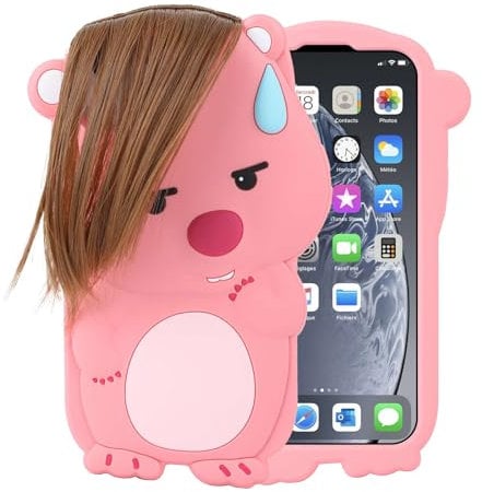 JKLASD Funny Ugly Phone Case for iPhone 14 Pro Max,3D Cartoon Ungly Beaver DIY Hair Silicone Phone Case for Women Girls Kawaii Weird Plush Pink Phone Case for Decompression
