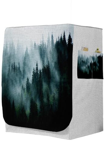 Highdi 3D Funda de Lavadora Cubierta, Secadoras de Carga Frontal Protector Exterior Cubierta a Prueba de Polvo (Capacidad S 6~7,5kg,Mountain View 4)