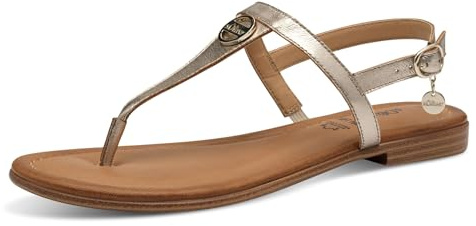 s.Oliver Damen Sandalen flach aus Leder Zehentrenner, Beige (Platinum), 39 EU