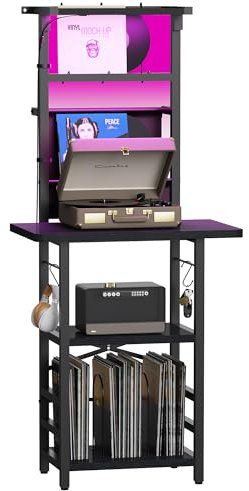 Mesa auxiliar con soporte para tocadiscos, color negro