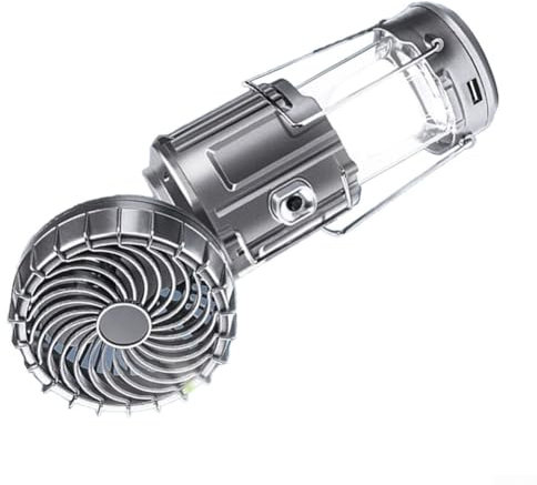 Lanterne solaire de camping avec ventilateur, chargeur USB, batterie externe, design pliable et compact