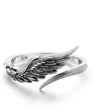 Caiduoduo Vintage Engelsflügel Ring Herren Damen Einzelring Paar Ring Feder Flügel Ring