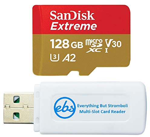 SanDisk Extreme Carte microSDXC 128 Go compatible avec téléphones Samsung Galaxy | Pour modèles A14 5G, A24, A34 5G, A54 5G (SDSQXAA-128G-GN6MN) Bundle avec 1 lecteur de carte microSD Everything But Stromboli
