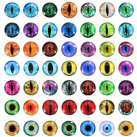 PATIKIL 15 mm Yeux de Dragon, 100PCS Œil en Verre Artificielles Ronds Animaux, Yeux de Securite Amigurumi Cabochon pour Fabrication de Poupées en Argile Artisanat DIY Bijoux, Multicolore