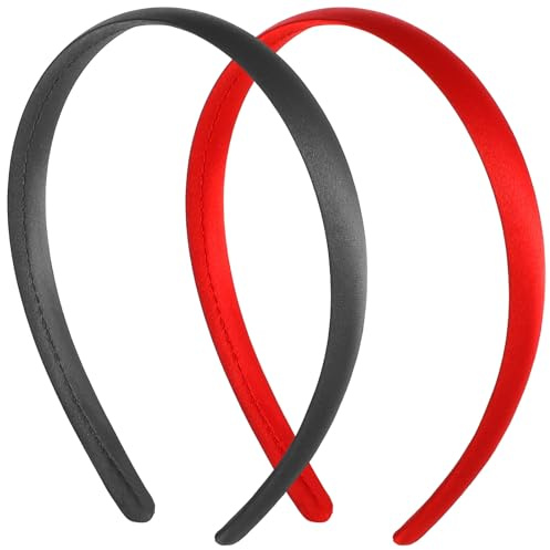 2 Stück Satin-Haarbänder Breit Haarreifen für Damen, Schwarz+Rot | Einfarbige Stirnbänder, Rutschfest, Haarschmuck für Frauen, Mädchen, Make-up-Entfernung, Halloween, Karneval, Weihnachten