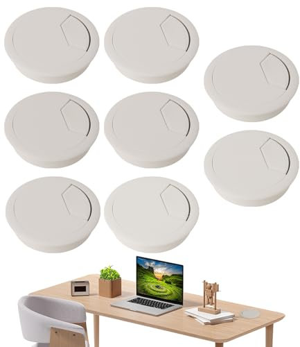 Yqhugbc 8 Piezas Pasacables Escritorio, Pasacables Mesa, Pasa Cables para Escritorio, Pasacables, Agujero Mesa de Diámetro 60 mm, Pasacables de Circular, para Cable de Mesa de Oficina y Hogar (Blanco)