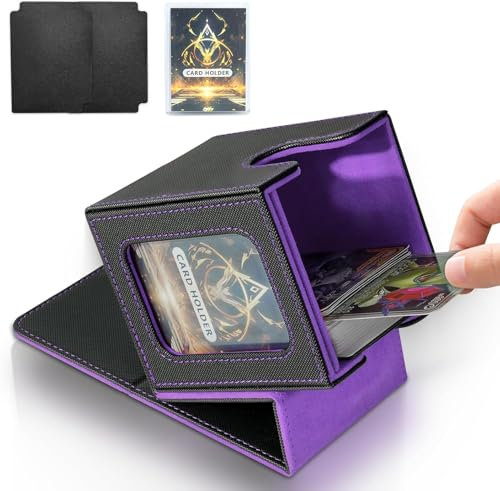 IVODEELA Deck Box con Due Divisori,Magnetic Flip Deck Box Magic mit Display per MTG Magic Commander TCG,Porta Deck Capacità di 100+ Carte,Pelle PU Deckbox,Nero Viola