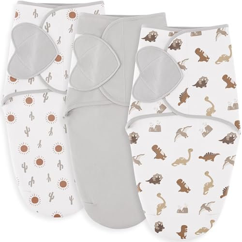 Susurration 3-Pack Swaddle Schlafsack Baby - 100% Baumwolle Baby Schlafsäcke für Neugeborene,Verstellbare Säugling Wrap für Junge Mädchen 0-6 Monate (Dinosaurier)