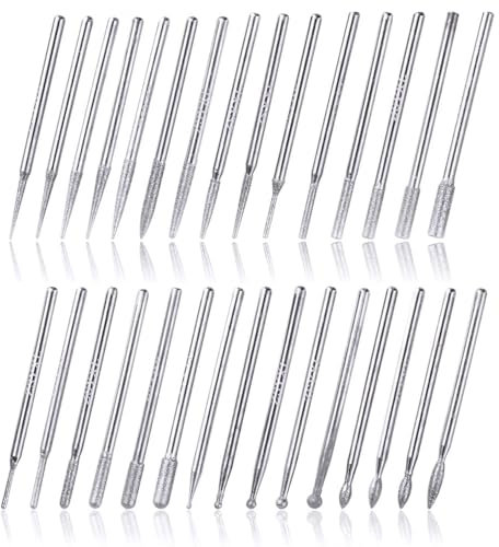 HaoTrade 30 Stück Mini Diamant Frässtifte, 2,35mm Schaft Diamant Schleifstifte, Wolframstahl Fräser, Rotationsfräser Bohrer, Drehfräser zum Stein/ Glas/ Metall Schleifen, Polieren, Gravieren