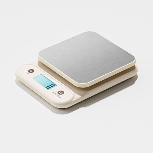 Meilen Digitale Küchenwaage 11 LB / 0.1 OZ, 5 KG/0,1 G, Waage Küche Feinwaage zum Kochen und Backen, Eingebauter 300 mAh Li-Akku, Typ-C Wiederaufladbar Weiß
