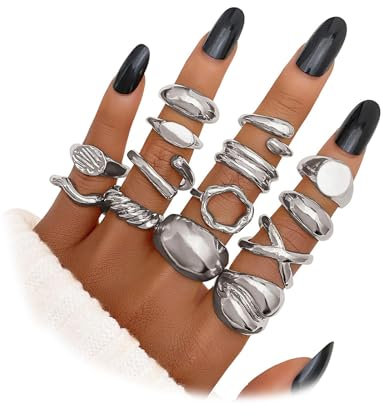 TELAIN 14 Stück Goldene Chunky Ringe Set für Damen 14k Goldplattierte Dicke Dome Ringe, Stapelbare Offene, Trendiger Minimalistischer Schmuck Geschenkidee