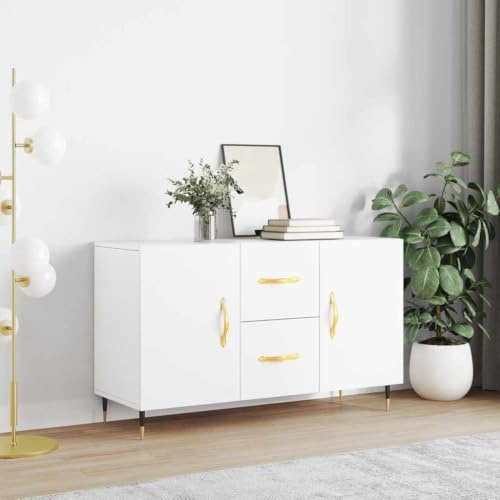 Myheimly Sideboard, Kommode mit viel Stauraum, Mehrzweckschrank Anrichte für Wohnzimmer, Schrank Beistellschrank Metallbeine, Modern,HolzwerkstoffWeiß