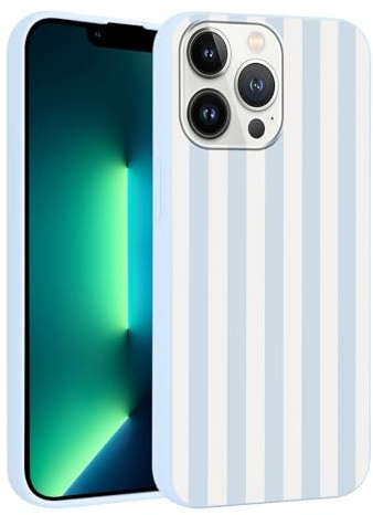 Yirlbey Été Coque pour iPhone 13 Pro 6,1'', Housse Bleu Silicone avec Bleu Blanc Stripes Striped Aesthetic Dessin Motif Design, Étui pour Fille Fine TPU Souple Antichoc Protection Case, Rayures