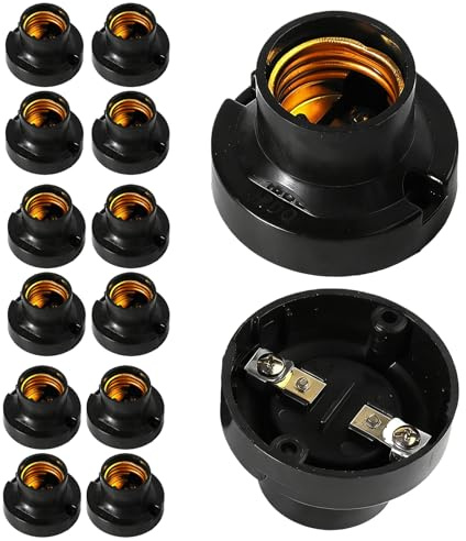VEGOATY 12 Stück Lampenfassung E27 Universal: Schwarz, E27 Fassung Mit Eisenplatte, Fassung Lampenfassung Flach Adapter Lampenfassungen, Für Schlafzimmer Wohnzimmer Küche Büro