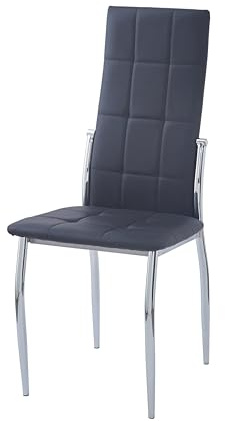 Generisch FIFI Polsterstuhl 1er Set, PU-Kunstleder, verchromtes Gestell, ergonomische Rückenlehne, bis 100 kg belastbar, Schwarz, für Esszimmer & Küche