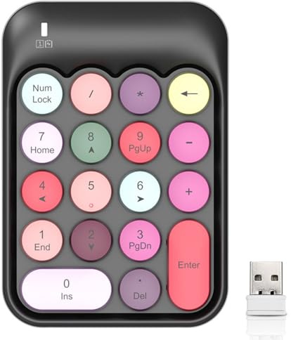 Zanthicia Drahtlose numerische Tastatur 18 Tasten Mini Runde Tastenkappe 2,4 GHz Nummerntastatur Tastaturen für Tablet Notebook PC Computer