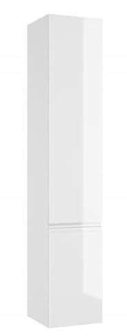 .Deftrans DomoDomo - Badezimmerschrank/Hochschrank hängend – Weiß Hochglanz, 30 cm breit (157 x 30 x 28 cm), schmaler Badschrank mit 2 Türen & 4 Einlegeböden, Tür Links/rechts, MDF