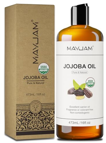 MAYJAM Jojobaöl Bio 473ML, Pflegeöl Befeuchtend & Anti-Aging | Körperöl für Für Gesicht, Haut, Haare, Haaröl Jojobaöl Kaltgepresst Reines Natürliches, Pflegeöl, USDA Organic Jojoba Oil