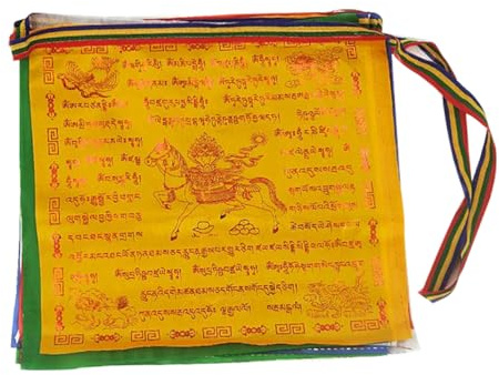 AZIDWERYQ 25 Stück buddhistische Flaggen, tibetische Gebetsfahnen, Windpferd-Flagge, goldene Schrift, Lungta-Wimpelkette zum Aufhängen an der Wand im Freien