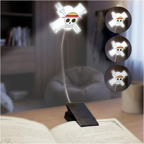Get Trend One Piece Luz de Lectura 3D, Lampara Pinza, Lámpara LED Libro 3 Modos Protección Ojos, Flexible 360°, USB y Pilas, Luz Portatil Sombrero de Paja, Regalo Anime Manga