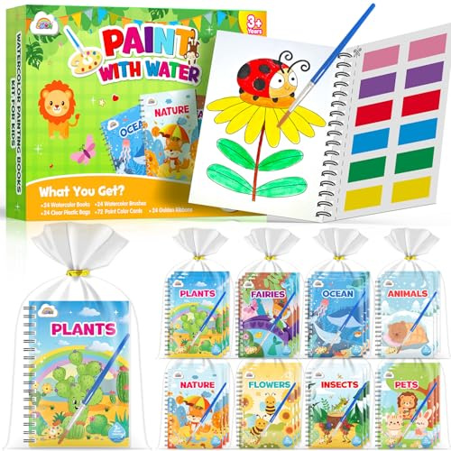 ZMLM Libri da Colorare gadget compleanno bambini, mini libri da colorare Carta per Pittura ad acqua per di 4-8anni Bambini Regalo Gadget Regalini fine Festa Compleanno(24 Natura)