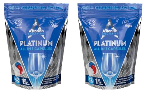 Astonish Specialist Platinum All In 1 Powerful Cleaning Dishwasher Capsules – Shifts Dried On Grease – No Pre-Rinse – Expert Shine – Built-in Salt and Rinse Aid – Lemon Fragrance - Multipack of 2