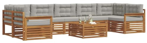 vidaXL Outdoor-Sofagarnitur mit Kissen 8 pcs Natürlich und Hellgrau, Garten-Sofa, modulares Möbel, robuste Sitzgelegenheiten, Moderne Lounge für Terrassen, bequemes Set