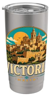 Vintage Victoria Malta Reise-Souvenir Wahrzeichen Geschenk Doppelwandiger Edelstahl-Thermobecher