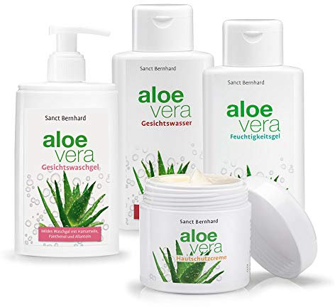 Sanct Bernhard Aloe-Vera-Pflegeset 4 Stück - Feuchtigkeitsgel, Hautcreme, Waschgel, Gesichtswasser