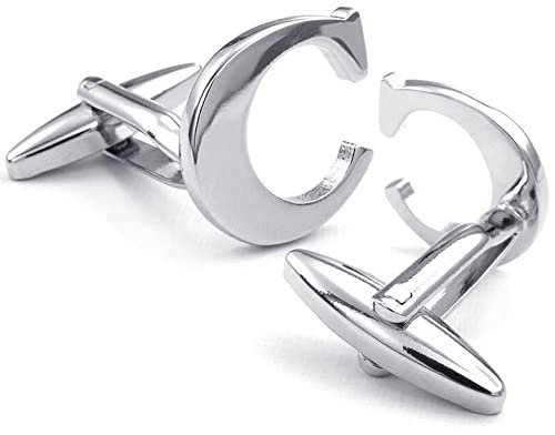 HONEY BEAR 1 Paar Herren Edelstahl Manschettenknöpfe Hochzeit Cufflinks Manschettenknopf Silber Buchstabe (C)