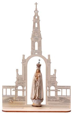 Statue Gottesmutter von Fatima mit Basilika bemalten Grödnertal Holz 9cm