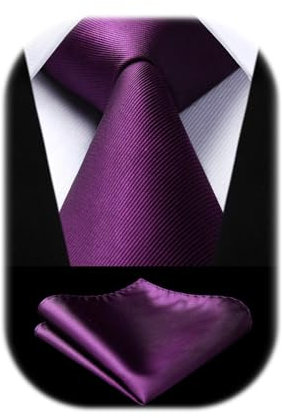 Enlision Juego de corbata cuadrada y corbata de bolsillo en color lila macizo para hombre