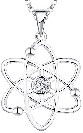 JO WISDOM Damen Halskette Atom Atheist Silber 925,Kette Anhänger Atomarer Atheismus mit 3A Zirkonia,Schmuck für Frauen