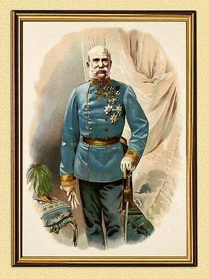Kaiser Franz Josef I. von Ã–sterreich mit Säbel Uniform Orden K&K A3 097 Gerahmt