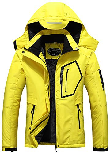 SUOKENI Damen Wasserdicht Warm Winter Schneemantel Kapuze Regenmantel Ski Snowboard Jacke, gelb, L