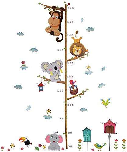 Xingsky Wandtattoo Kinderzimmer,Messlatte Wandsticker, Messen Aufkleber Wandaufkleber Babyzimmer Elefant Tiere Dschungel Affen für Wohnzimmer Schlafzimmer Kinderzimmer
