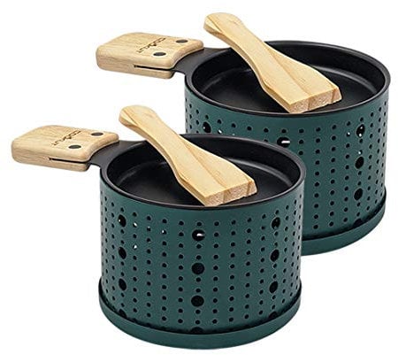 COOKUT - Lumi - Une raclette à la Bougie - Faites Fondre Votre Fromage en 3 Minutes - A Table ou Devant la télé - Spatule Bois inclues - sans électricité - Pack de 2 appareils - Vert