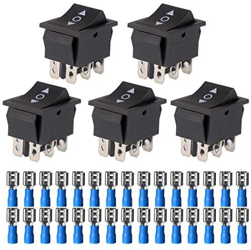 Gebildet 5pcs 250V-110V-36V-24V-12V/10A DPDT 6 Pins 3 Position EIN/AUS/EIN Schwarzer Latching Wippschalter Kippschalter (30pcs Kabelanschlüsse Steckverbinder)