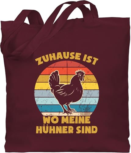 Baumwolltasche - Sprüche Statement mit Spruch - Zuhause ist wo meine Hühner sind - Vintage - Unisize - Bordeauxrot - bauer geschenk beutel+mit+sprüchen+lustig sprueche huhn beutel für bauern