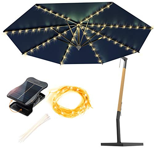 VOOKRY Solar Umbrella Lights Outdoor, Waterproof Solar Powered Patio Umbrella Lights Cordless 8 Modes LED Umbrella Patio Lights for Beach Tent Camping Garden Party Decoration(Warm White)