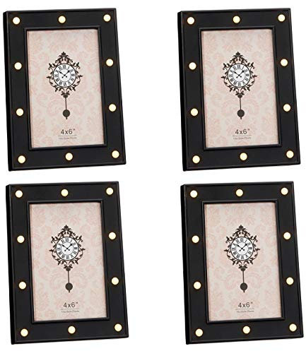 HAC24 4er Set LED Bilderrahmen 10x15 mit 10 LEDs zum Aufstellen Schwarz Fotorahmen Beleuchtet Foto Bilder Rahmen Leuchtrahmen