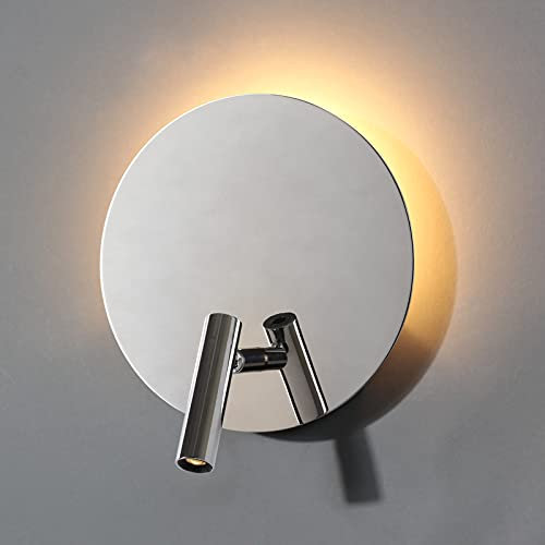 DAWALIGHT Wand Nachttischlampe mit Schalter, 6W LED Wandleuchte Edelstahl + 3W Dreh-und schwenkbarem Spot Leselicht, Wandmontage 3000K Warmweiß für Schlafzimmer Hotels Esszimmer Wohnzimmer Lampe
