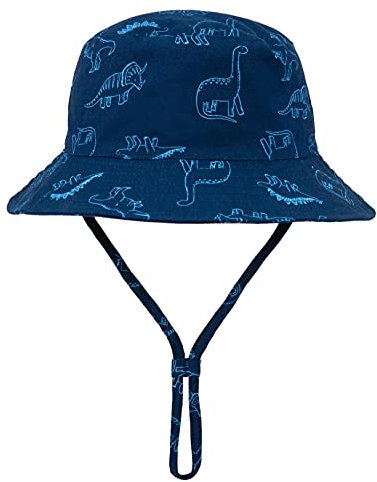 Foruhoo Baby Sonnenhut Kinder Hut, Sommerhut Mütze for Jungen Mädchen mit Verstellbar Kordelzug (46, Dinosaurier Blau, Numeric_46)