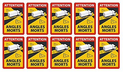 Angles Morts - Toter Winkel - Schild sk A5, 10 Stk ablösbares Hinweisschild für LKW- Sattelzug